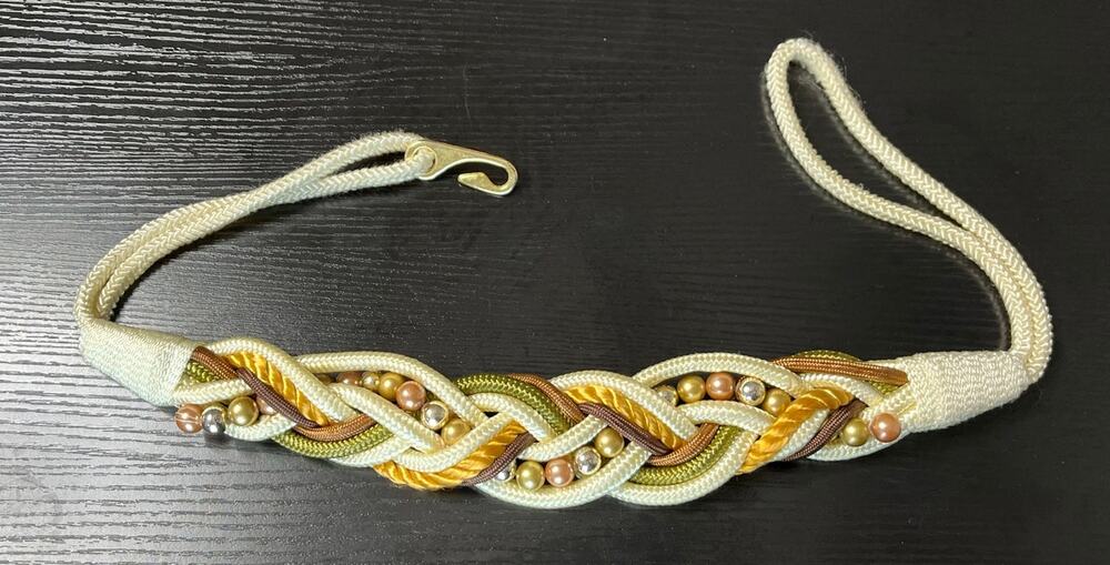 Vintage 80's Earthy Tones Braided Rope Belt With Beaded Details